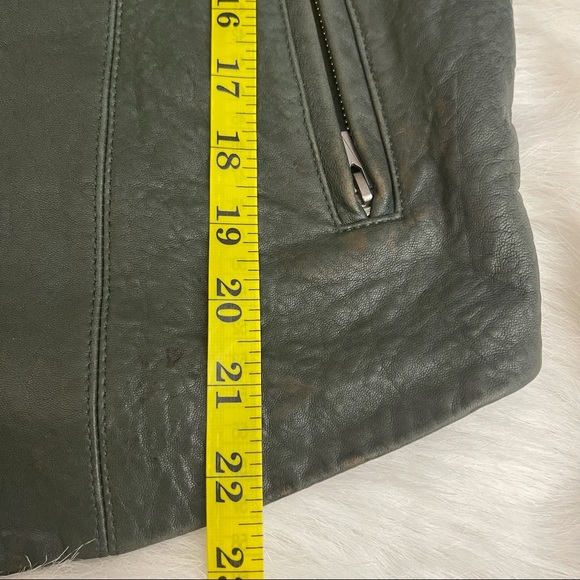 VEDA Leather Biker Jacket Dark Olive Green Size Large - Picture 4 of 15